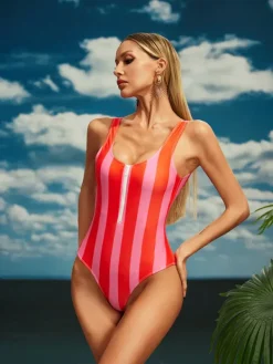 One Piece|Swimwear*Mew Mews Fashion Beyla Striped One Piece Swimsuit