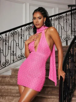 Dresses|Mini Dresses*Mew Mews Fashion Bhakti Halterneck Pearl Cutout Mini Dress
