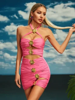 Bikini Sets|Swimwear*Mew Mews Fashion Bhavna Flower Swimwear Two Piece Set In Hot Pink