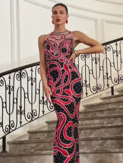 Embellishment|Dresses*Embellishment Bieda Snake Printed Rhinestone Maxi Dress