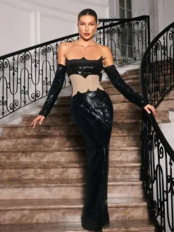 Dresses*Mew Mews Fashion Binnie Off Shoulder Sequin Maxi Dress