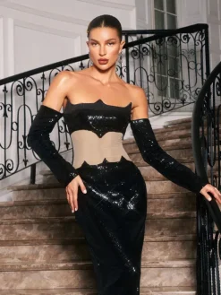 Dresses*Mew Mews Fashion Binnie Off Shoulder Sequin Maxi Dress