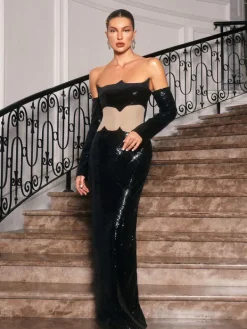Dresses*Mew Mews Fashion Binnie Off Shoulder Sequin Maxi Dress