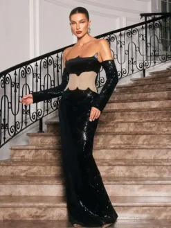 Dresses*Mew Mews Fashion Binnie Off Shoulder Sequin Maxi Dress
