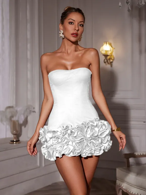 Dresses|Mini Dresses*Mew Mews Fashion Birtin Strapless Flower Mini Dress In White