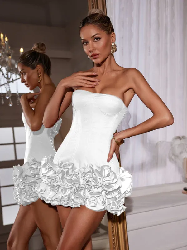 Dresses|Mini Dresses*Mew Mews Fashion Birtin Strapless Flower Mini Dress In White