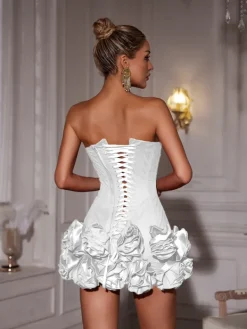 Dresses|Mini Dresses*Mew Mews Fashion Birtin Strapless Flower Mini Dress In White