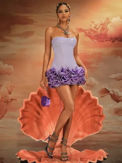 Dresses|Mini Dresses*Mew Mews Fashion Birtin Strapless Flower Mini Dress In Purple