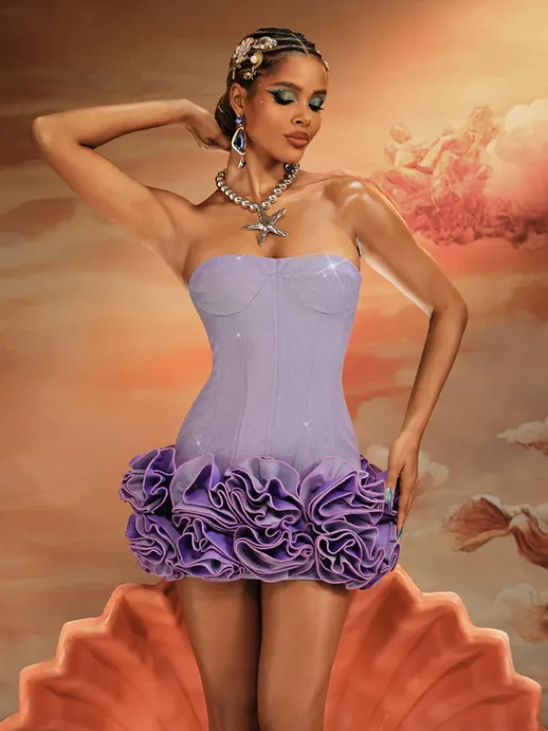 Dresses|Mini Dresses*Mew Mews Fashion Birtin Strapless Flower Mini Dress In Purple