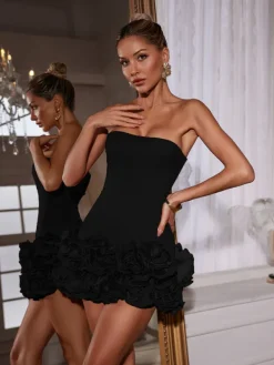 Dresses|Mini Dresses*Mew Mews Fashion Birtin Strapless Flower Mini Dress In Black