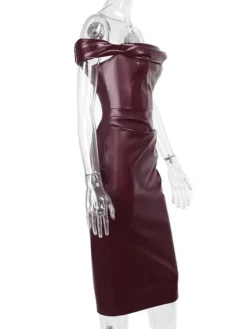 Dresses*Mew Mews Fashion Blaine Off Shoulder Ruched Leather Dress