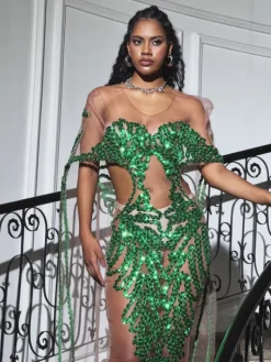 Dresses|Maxi Dresses*Jiu Bajia O/S Blondene Cutout Sequin Embellished Maxi Dress