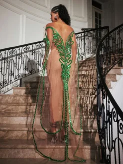 Dresses|Maxi Dresses*Jiu Bajia O/S Blondene Cutout Sequin Embellished Maxi Dress