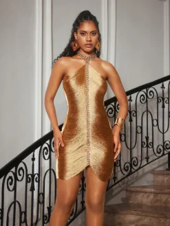 Dresses|Mini Dresses*Mew Mews Fashion Bluma Halterneck Crystal Fringe Mini Dress