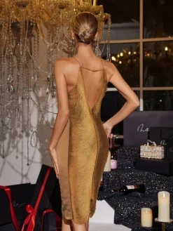 Dresses|Midi Dresses*Mew Mews Fashion Bluma Halterneck Fringe Midi Dress In Gold