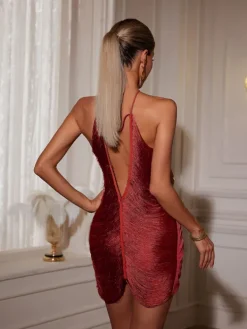 Dresses|Mini Dresses*Mew Mews Fashion Bluma Halterneck Fringe Mini Dress In Red