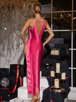 Dresses|Maxi Dresses*Mew Mews Fashion Bluma Halterneck Fringe Maxi Dress In Hot Pink