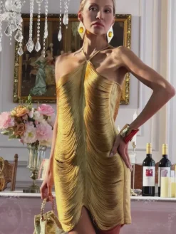 Dresses|Mini Dresses*Mew Mews Fashion Bluma Halterneck Fringe Mini Dress In Bronze
