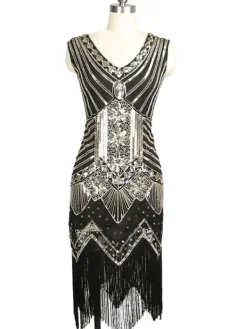Dresses|Midi Dresses*Mew Mews Fashion Boomer V Neck Fringe Sequin Dress