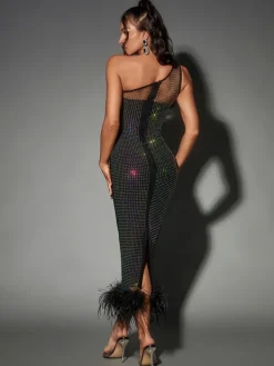 Dresses|Midi Dresses*Bandage Bowie Mesh Diamond Feather Dress