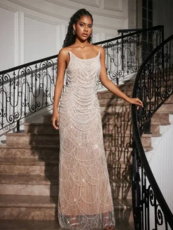 Embellishment|Dresses*Lu Yili Branddun Strapless Pearl Embellished Maxi Dress