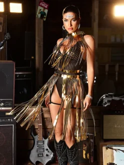 Sets & Co-ords*Mew Mews Fashion O/S Braython Fringe Metallic Skirt Set In Gold