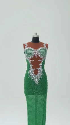 Embellishment|Dresses*Embellishment Brody Printed Rhinestone Split Maxi Dress In Green