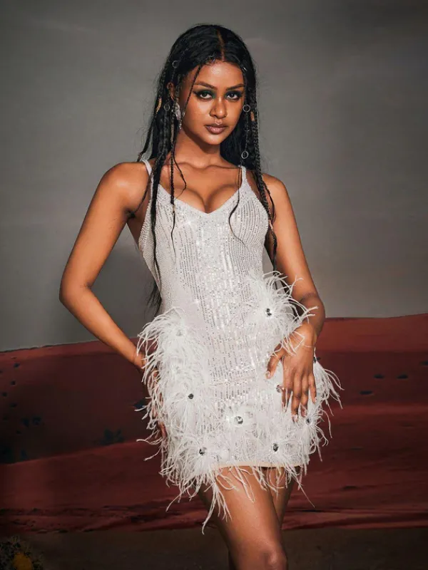 Dresses|Mini Dresses*Mew Mews Fashion Bronte Pearl Sequin Feather Mini Dress