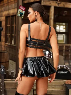 Tops*Mew Mews Fashion O/S Brystin Spaghetti Cutout Leather Top