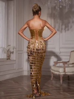 Embellishment|Dresses*Embellishment Buck Corset Acrylic Fringe Maxi Dress