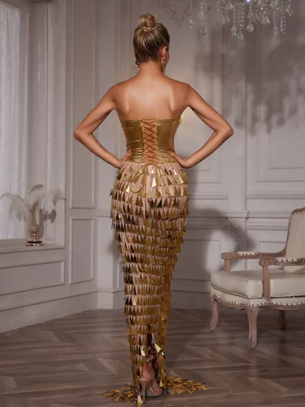 Embellishment|Dresses*Embellishment Buck Corset Acrylic Fringe Maxi Dress