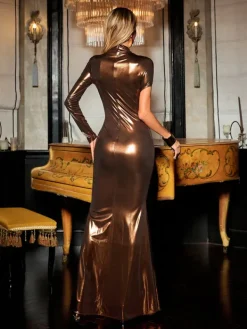 Dresses|Maxi Dresses*Mew Mews Fashion Cachi Cutout Metallic Maxi Dress