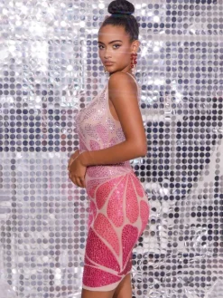 Embellishment|Dresses*Embellishment Cairo Crystal Embellished Mini Dress In Light Nude & Hot Pink