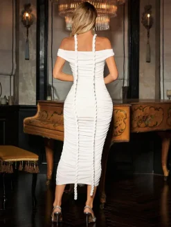 Dresses|Maxi Dresses*Mew Mews Fashion Caishen Off Shoulder Ruched Maxi Dress In White