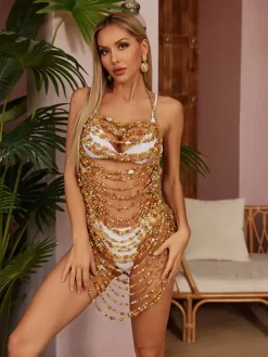 Beaded Wear|Dresses*Mew Mews Fashion O/S Caleb Gemstone Beaded Dress