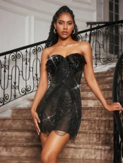 Embellishment|Dresses*Embellishment Calwa Crystal Chain Mini Dress In Black