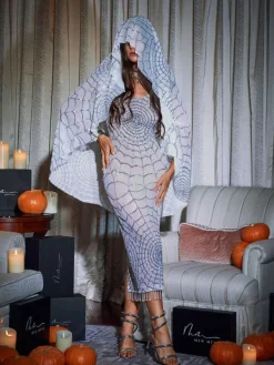 Dresses|Midi Dresses*Mew Mews Fashion Calyx Scoop Neck Cobweb Sequin Midi Dress In White