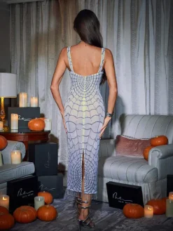Dresses|Midi Dresses*Mew Mews Fashion Calyx Scoop Neck Cobweb Sequin Midi Dress In White
