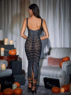 Dresses|Midi Dresses*Mew Mews Fashion Calyx Scoop Neck Cobweb Sequin Midi Dress In Black