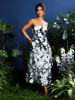 Dresses|Midi Dresses*Mew Mews Fashion Camo Strapless Flower Embroidered Midi Dress