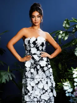 Dresses|Midi Dresses*Mew Mews Fashion Camo Strapless Flower Embroidered Midi Dress