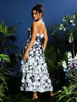 Dresses|Midi Dresses*Mew Mews Fashion Camo Strapless Flower Embroidered Midi Dress
