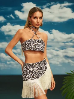 Sets & Co-ords*Mew Mews Fashion Cariel Leopard Fringe Skirt Set