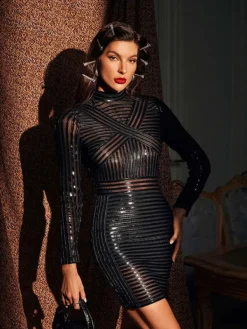 Embellishment|Dresses*Lu Yili Carina Long Sleeve Stripe Mini Dress