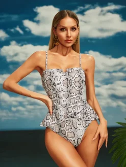 One Piece|Swimwear*Mew Mews Fashion Carlen Snake Printed One Piece Swimsuit