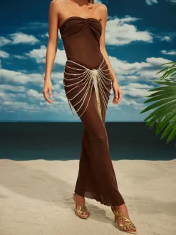 Skirts*Mew Mews Fashion O/S Carrick Crystal Body Chain Skirt In Gold