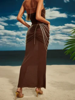 Skirts*Mew Mews Fashion O/S Carrick Crystal Body Chain Skirt In Gold