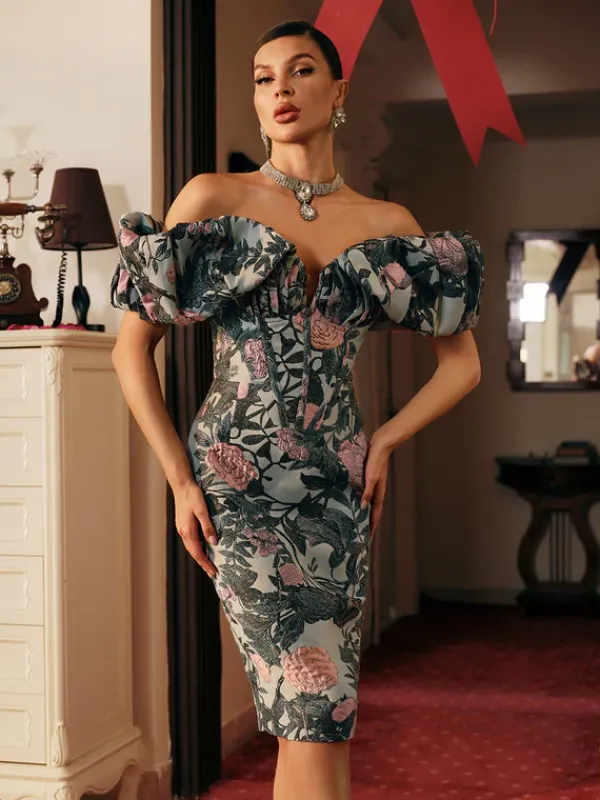 Embellishment|Dresses*Embellishment Casale Off Shoulder Floral Printed Midi Dress