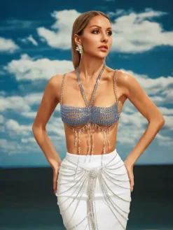 Beaded Wear|Tops*Mew Mews Fashion O/S Caspera Fringe Beaded Bralette