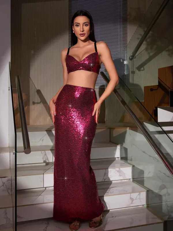Sets & Co-ords*Mew Mews Fashion Cassiel Sequin Split Skirt Set